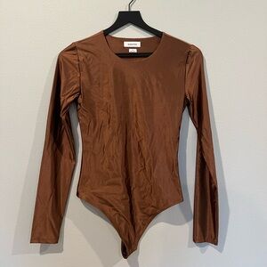 Aritzie Bavarian Satinette Crew Longsleeve Bodysuit